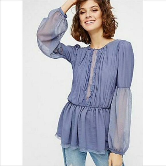 Free People Blue Soul Serene Lace Inset Blouse - Picture 3 of 8